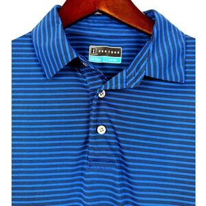 PGA Tour Men's Striped Golf Polo Shirt, Short Sleeve, Performance, Blue, Small